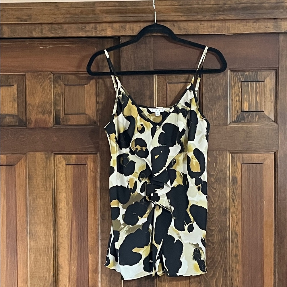 CAbi Abstract Leopard Ruffle Cami - Black, White & Gold
